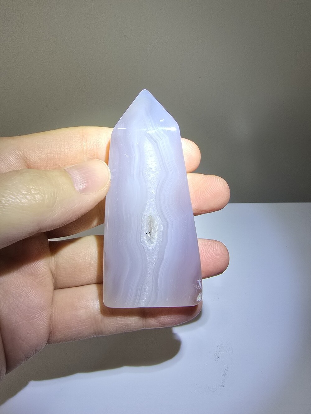 Grayish Blue Lace Agate Crystal Tower